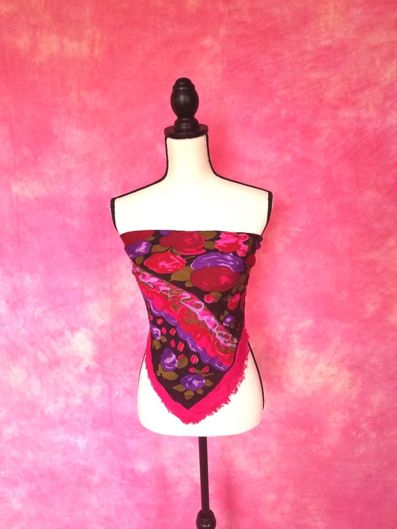 Vintage 80s Large Black, Pink, Green and Purple F… - image 2