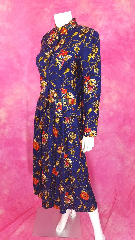 Vintage 80s Navy Rayon Skirt and Jacket Set with M