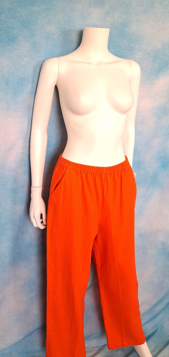 Vintage 90s NWT Bright Orange Linen-Cotton Wide Le