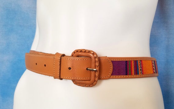 Vintage 90s Muted Tone Colorful Cotton Striped and Honey Tan  display picture 3