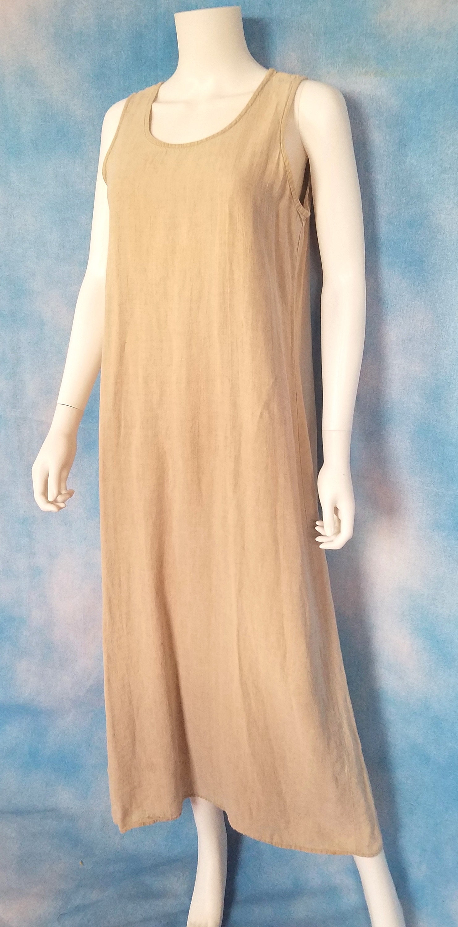 Vintage 80s or 90s Minimalist Unbleached Linen Sleeveless Maxi Sack Dress or Jumper/ Gotcha Covered/ Size 10 (M) Vintage 80s or 90s Minimalist Unbleached Linen Sleeveless Maxi Sack Dress or Jumper/ Gotcha Covered/ Size 10 (M)