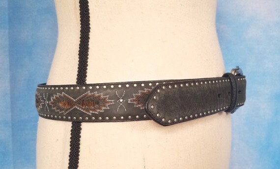 Vintage Gunmetal Gray Leather Western Belt, Southwestern  display picture 3