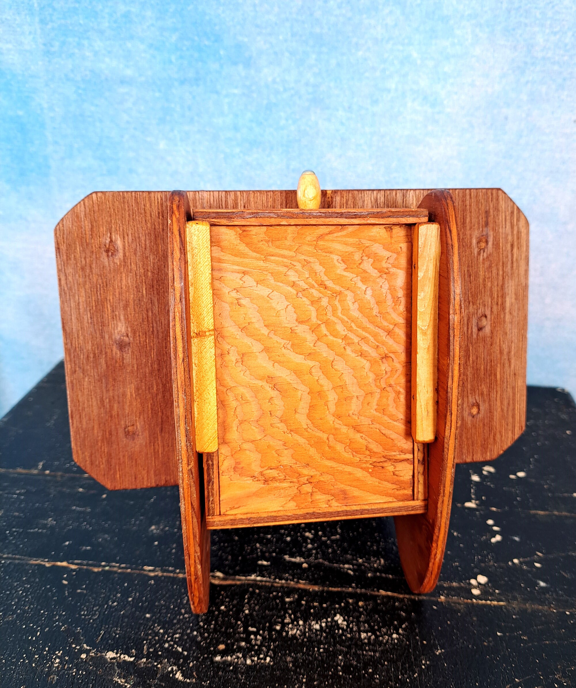 Vintage 70s Plywood Rocking Chair Sewing Caddy With Flowered