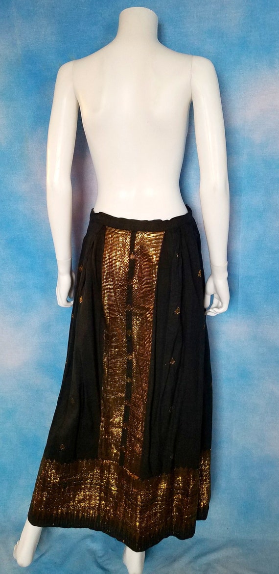 Vintage Black Cotton Indian Jacquard Skirt with Go