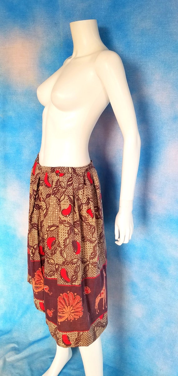 Vintage 70s Cotton Midi Skirt, Batik Like Ornate … - image 9