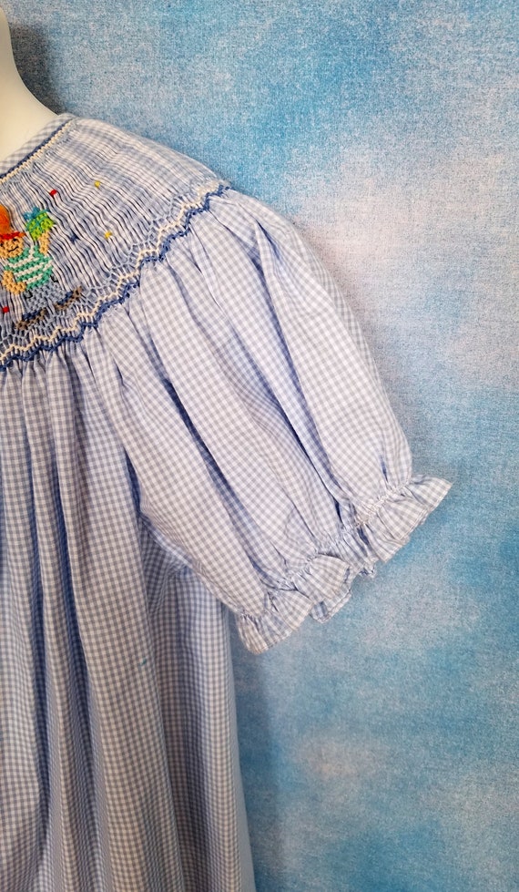 Vintage 90s Girls Blue and White Gingham Trapeze … - image 5