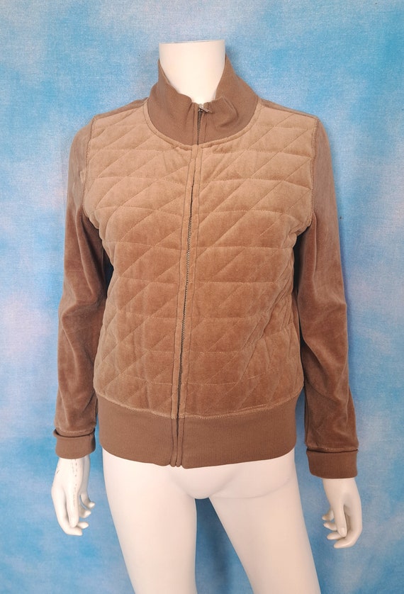 Vintage 90s Y2K Beige Neutral Quilted Velour Bomb… - image 2