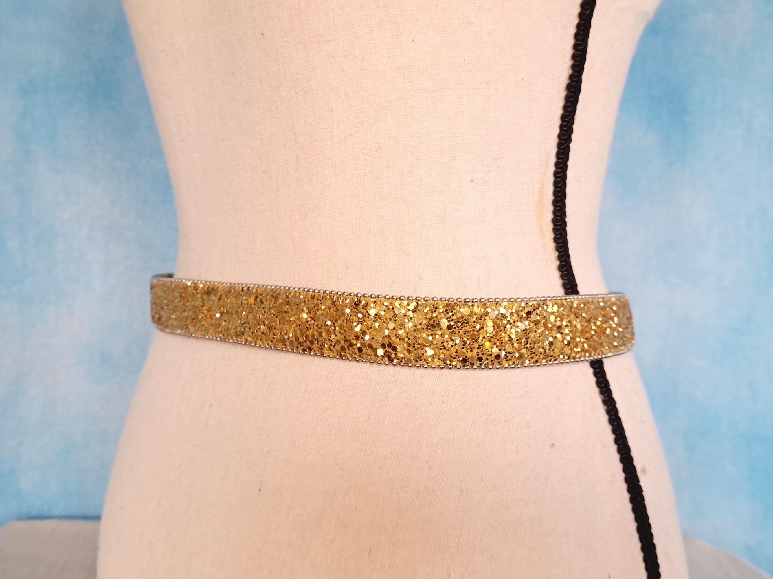 80s or 90s Gold Glitter Western Style Belt With Silver Tone 