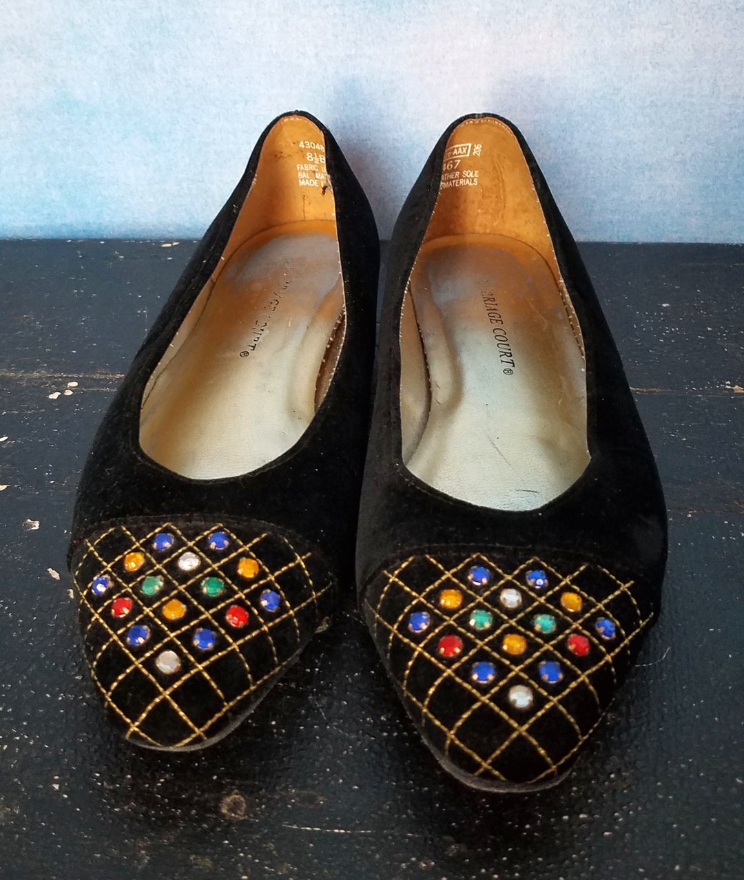 Vintage 80s Black Velvet Ballet Flats Shoes Colorful Etsy