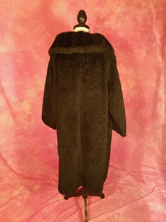 Vintage 60s Custom Made Black Faux Persian Lamb a… - image 8