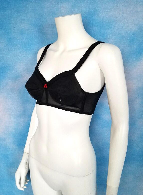 Vintage 60s Black Bullet Bra, Full Coverage, No U… - image 6