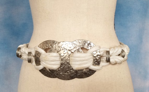 Vintage 80s White Nylon Knotted Cord Cinch Belt w… - image 10