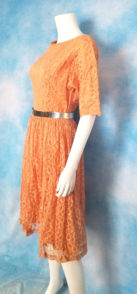 Vintage 50s Blush Peach Chantilly Lace Dress with… - image 7