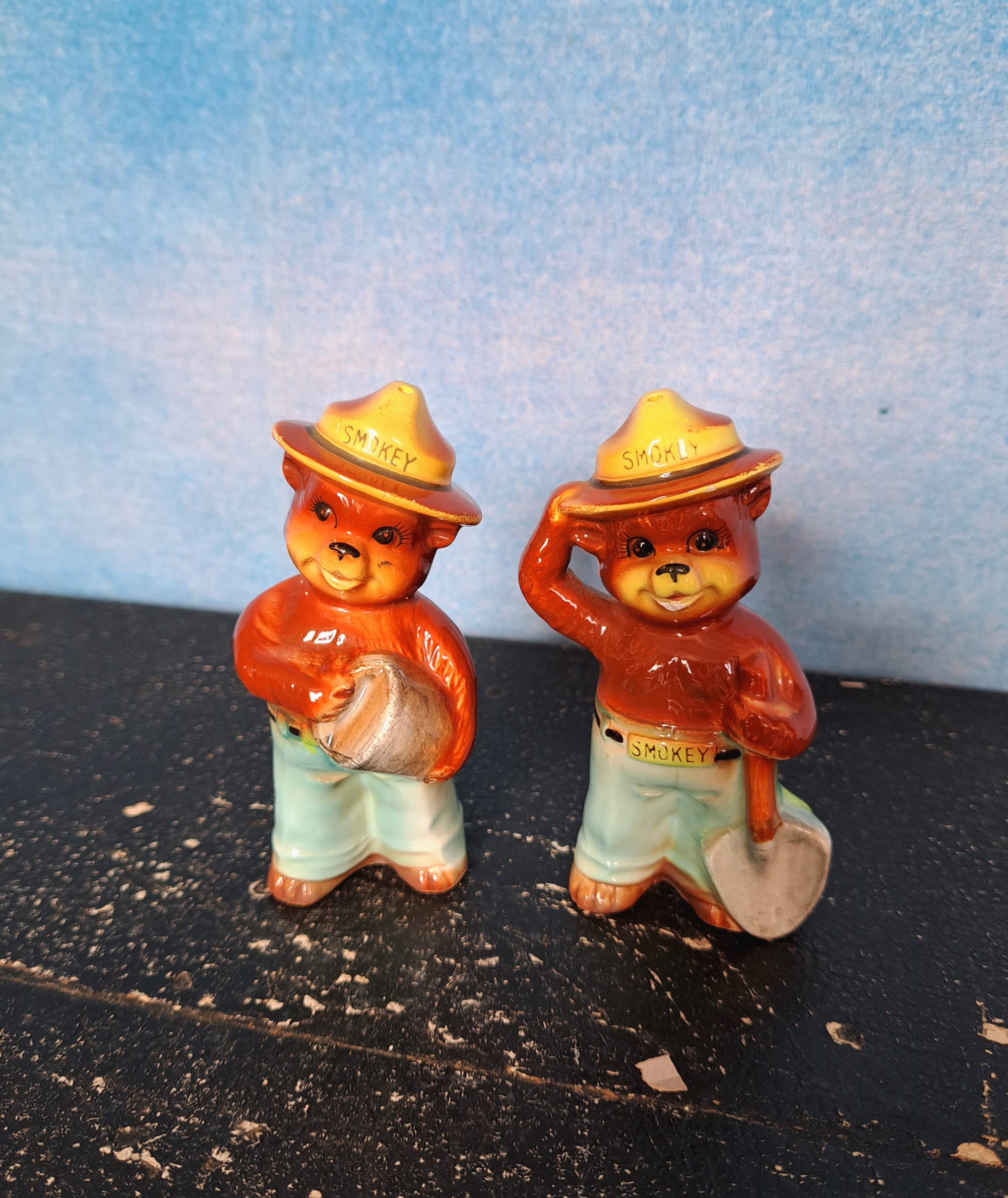 Vintage 1960s Smokey Bear Salt and Pepper Shakers, Made in Japan
