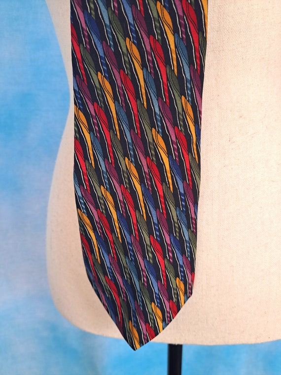 Vintage 90s Colorful Rainbow Silk Tie, Lake Michi… - image 1