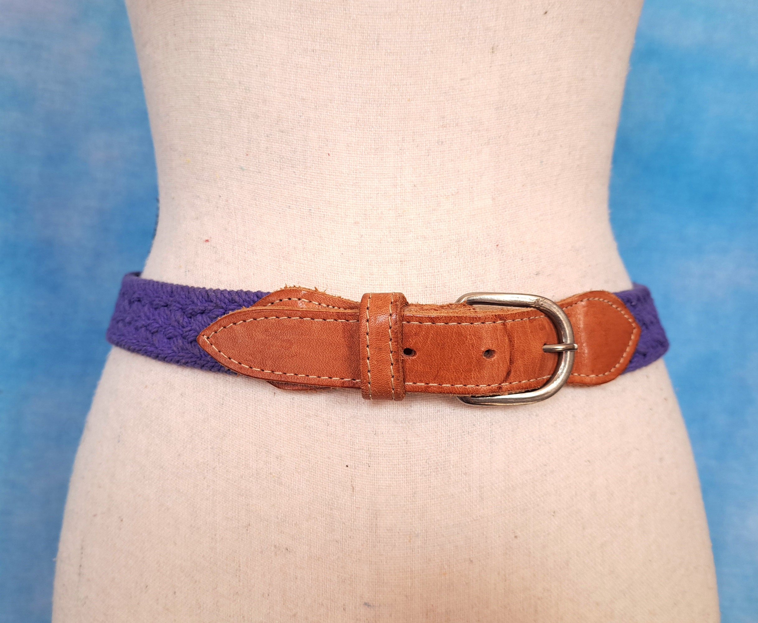 Vintage 90s Violet Purple Cotton Woven Braided Belt With Tan  display picture 3