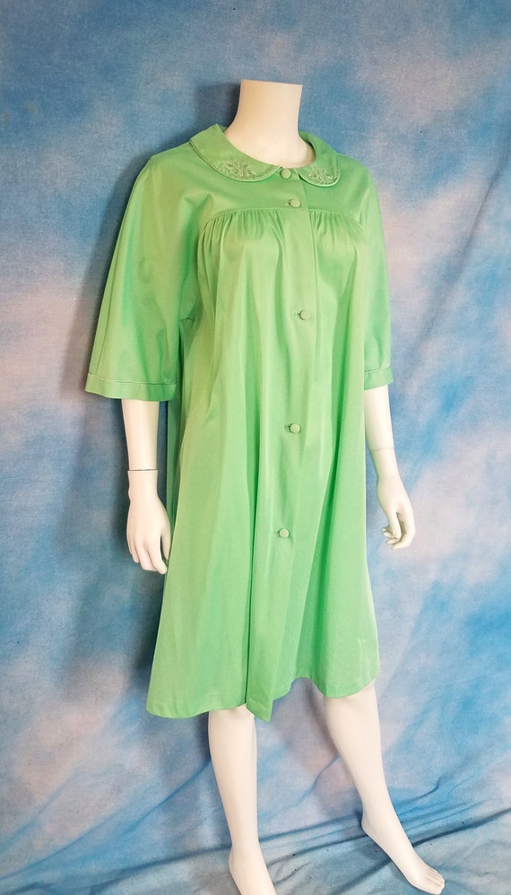 Vintage 60s Mint Green Nylon House Dress Lounge D… - image 2