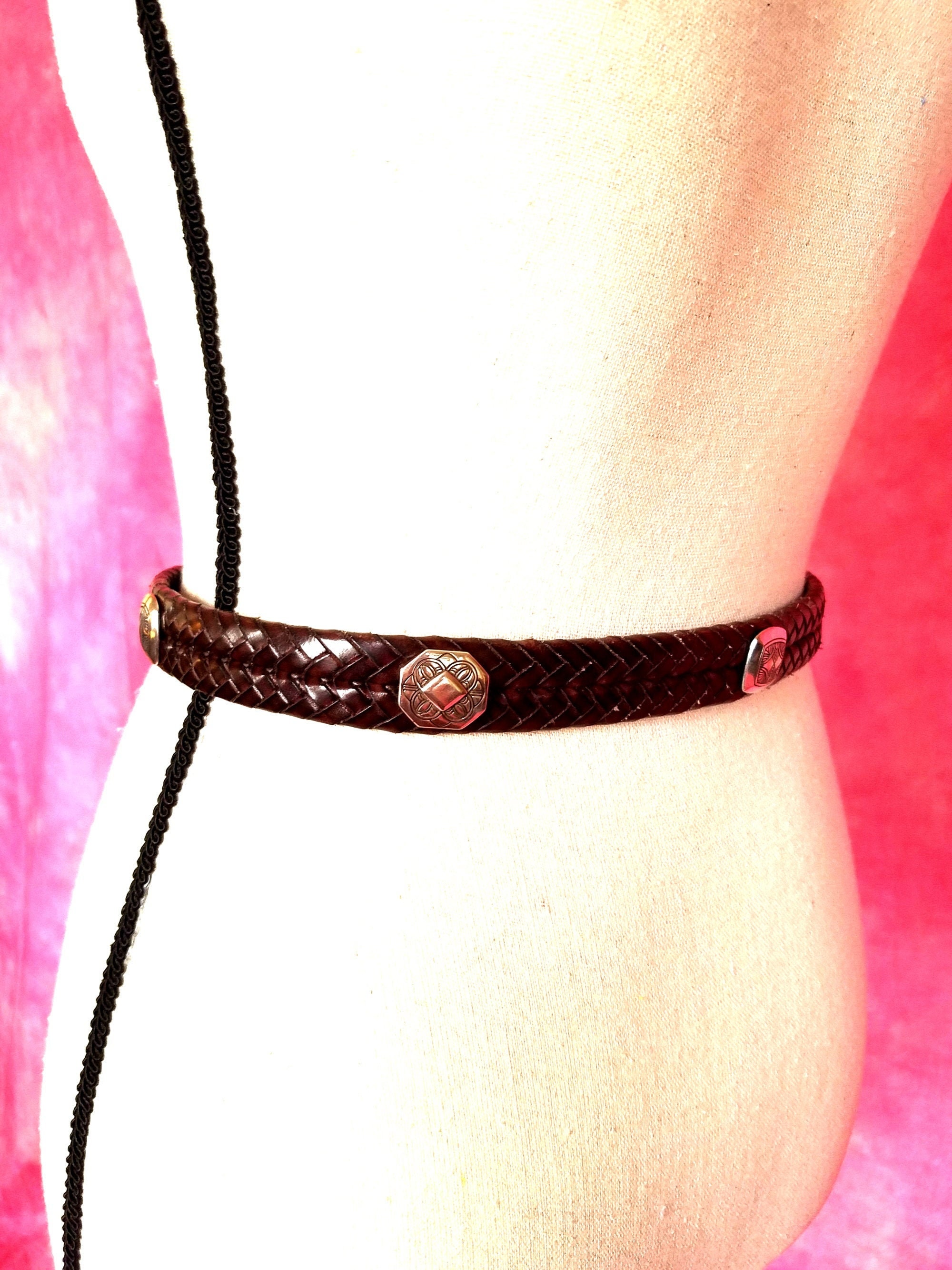 Brighton Vintage 90s Brown Leather Silver Link Belt S Vintage 90s Brighton Leather and Silver Belts (set of 4  main image 4