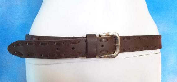 Vintage 90s Dark Brown Leather Stitched Western B… - image 8
