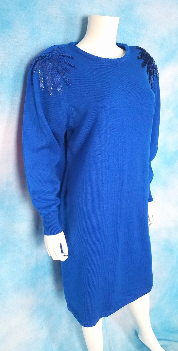 Vintage 80s Process Blue Knit Acrylic Sweater Dre… - image 4