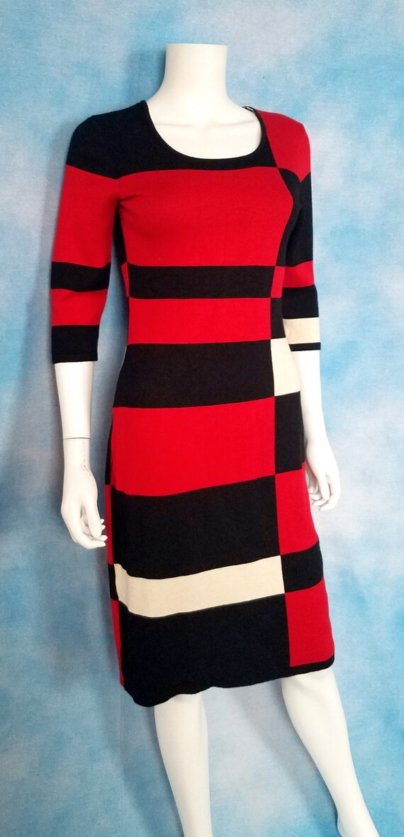 Vintage 90s Knit Bodycon Geometric Color Block Mo… - image 4