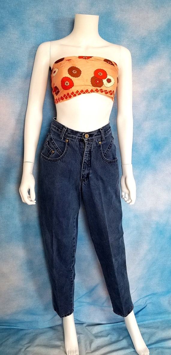 Vintage 80s High Waisted Blue Colored Tapered Plea