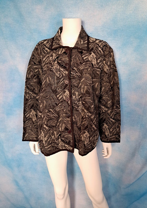 Vintage 90s Women’s Tapestry Jacket, Grayscale Bla