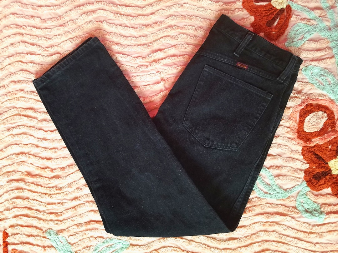 Vintage 90s Mens Black Western Jeans, Mid Rise Regular Fit/ Rustler/ 35