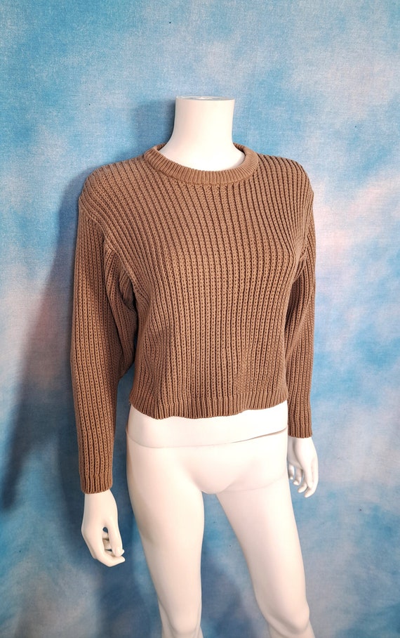 Vintage RARE 80s Taupe Cropped Cotton Heavy Rib K… - image 1