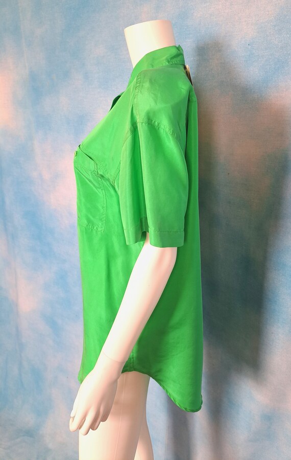 Vintage 90s Lime Peel Green Silk Camp Shirt Blous… - image 6