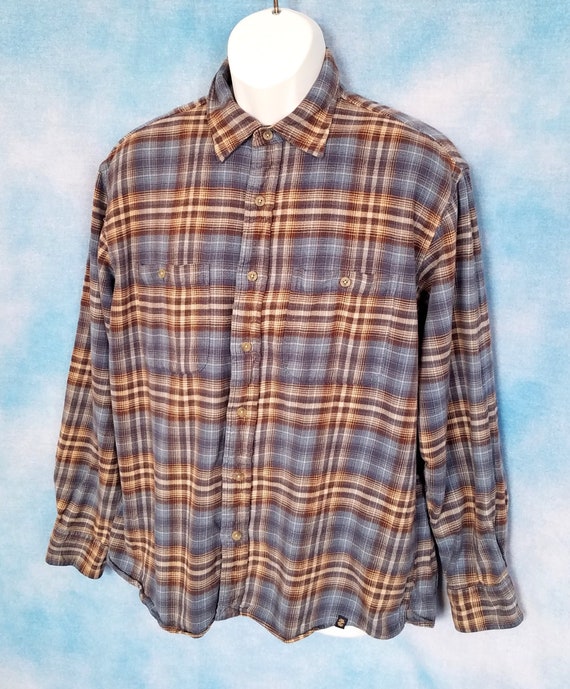 Vintage 90s Mens Cotton Flannel Plaid Shirt in Sto