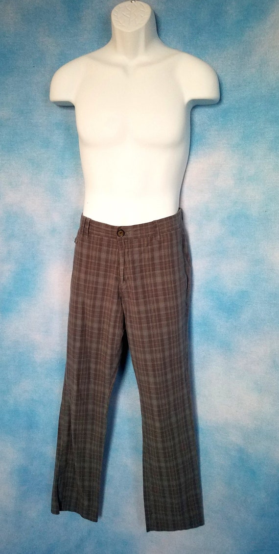 Vintage 80s Mens Gray and Pastel Plaid Cotton Stra
