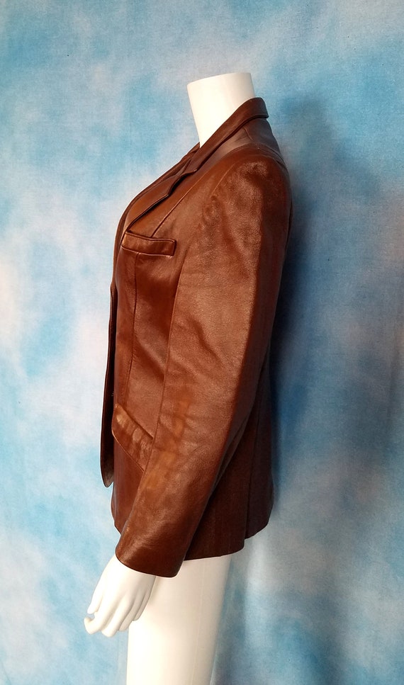 Vintage 70s Red-Brown Shiny Leather Blazer Jacket… - image 8