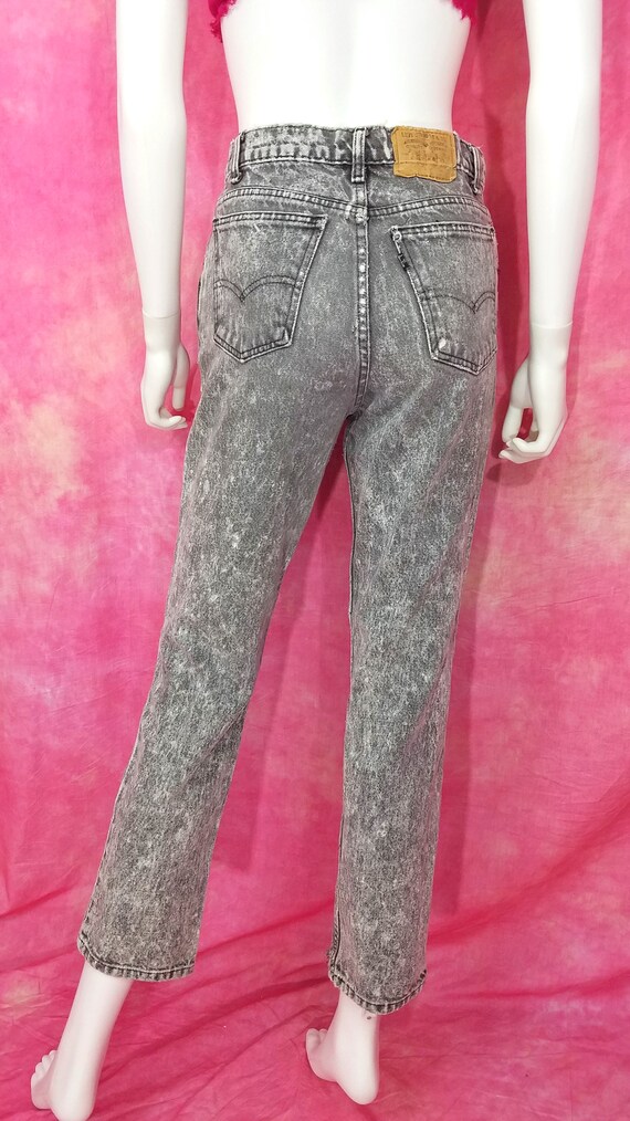 Vintage 80s Grey Acid Wash Distressed Skinny Tape… - image 4