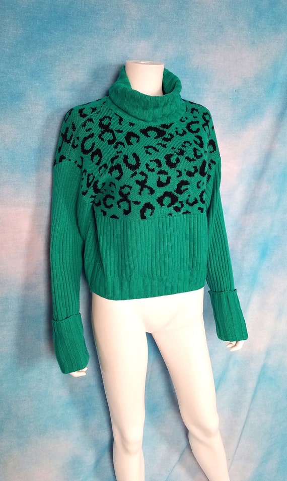 Vintage 90s Y2K Turquoise and Black Ribbed and Le… - image 2