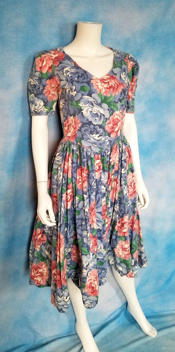 Vintage 80s Homemade Romantic Floral Puff Sleeve … - image 3