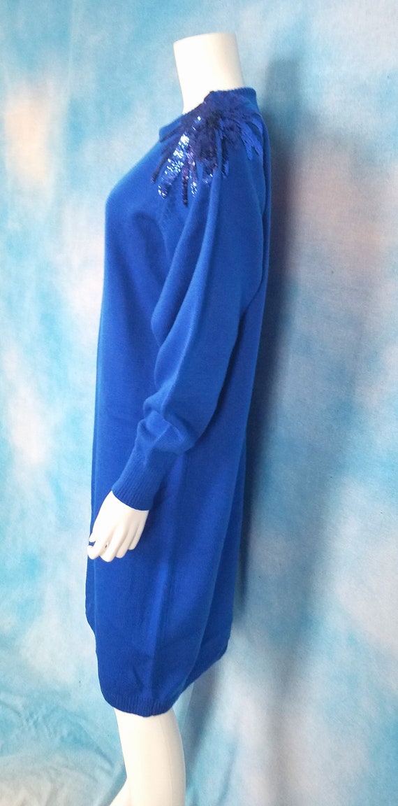 Vintage 80s Process Blue Knit Acrylic Sweater Dre… - image 8