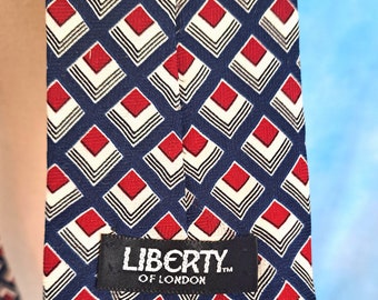 Vintage 80s Art Deco Liberty of London Silk Tie, Peacock