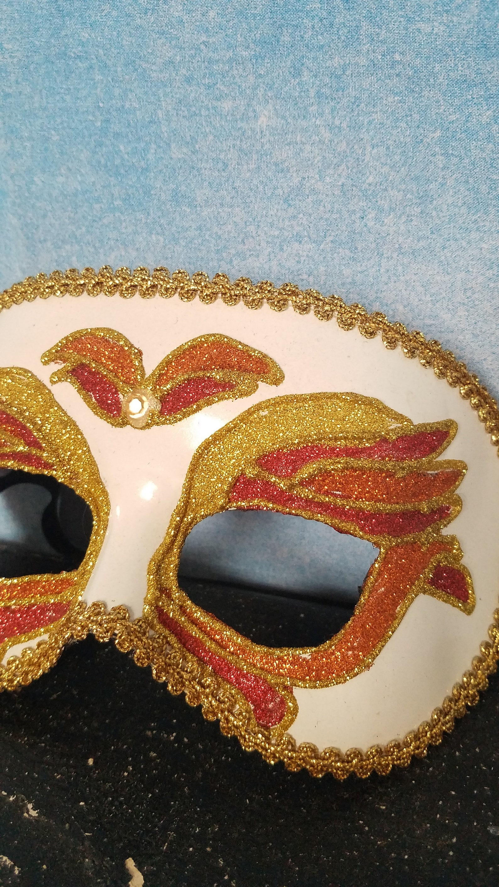 Vintage 80s or 90s White Plastic Felt-backed Sparkly Carnival Half Mask ...