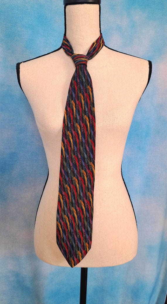 Vintage 90s Colorful Rainbow Silk Tie, Lake Michi… - image 2