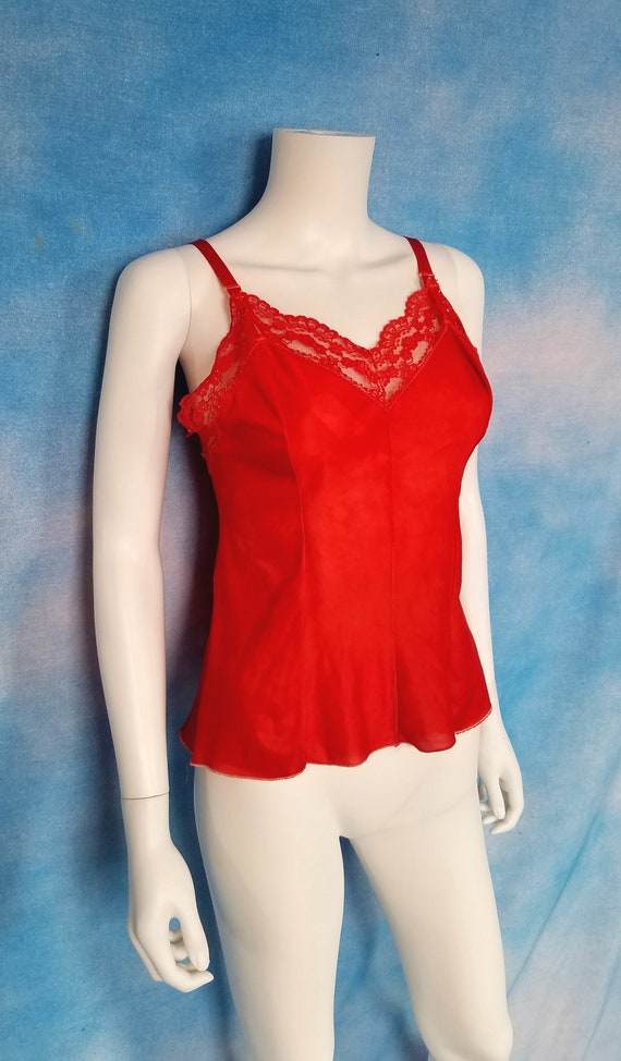 Vintage 60s 70s Crimson Red Hand Dyed Nylon Camis… - image 2