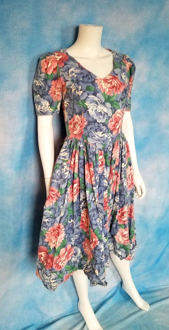 Vintage 80s Homemade Romantic Floral Puff Sleeve … - image 5