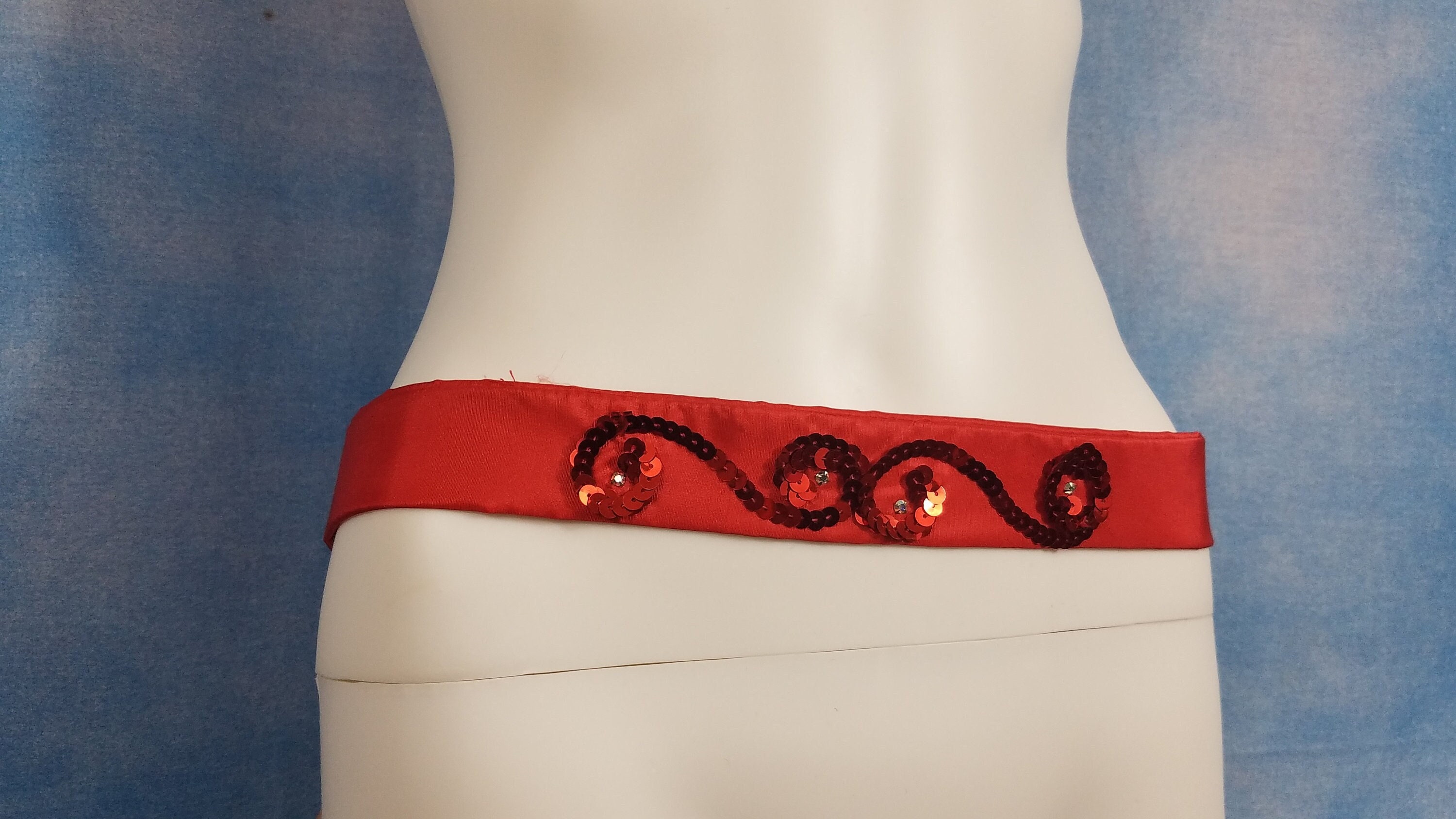 Vintage 80s Red Beaded Sequin Cumberbund Size 10//vintage 80 main image 4