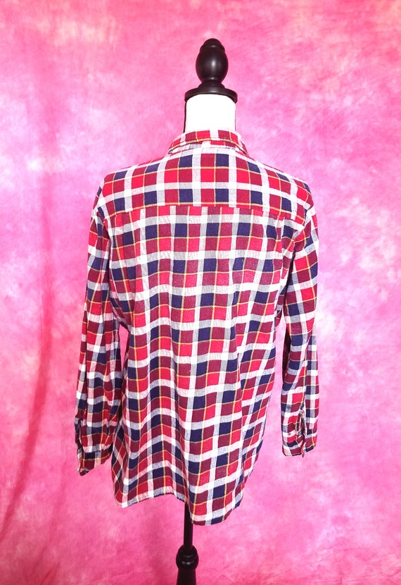 Vintage 70s or 80s Plaid Cotton Flannel Shirt/ Mi… - image 4