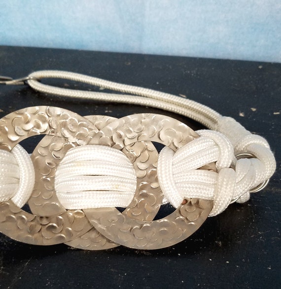 Vintage 80s White Nylon Knotted Cord Cinch Belt w… - image 3