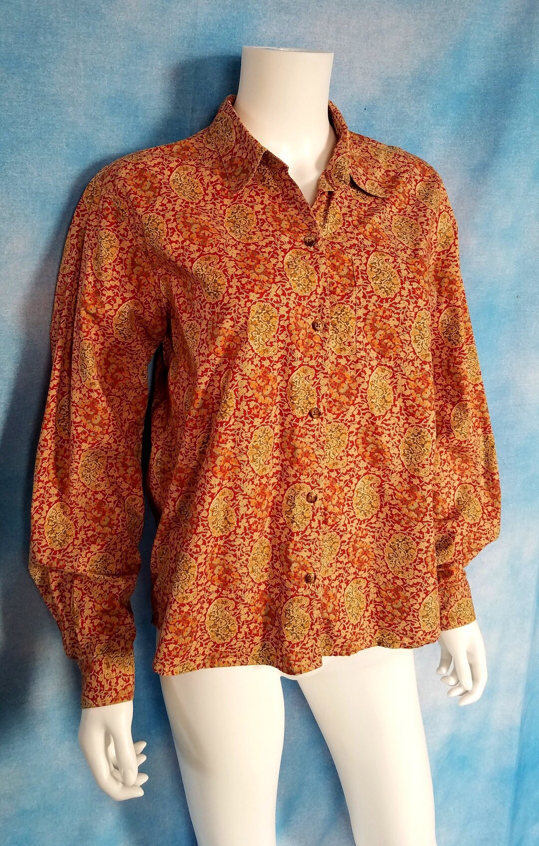 Women's Vintage Paisley Print Velvet Balloon Sleeve Shirt main image 0