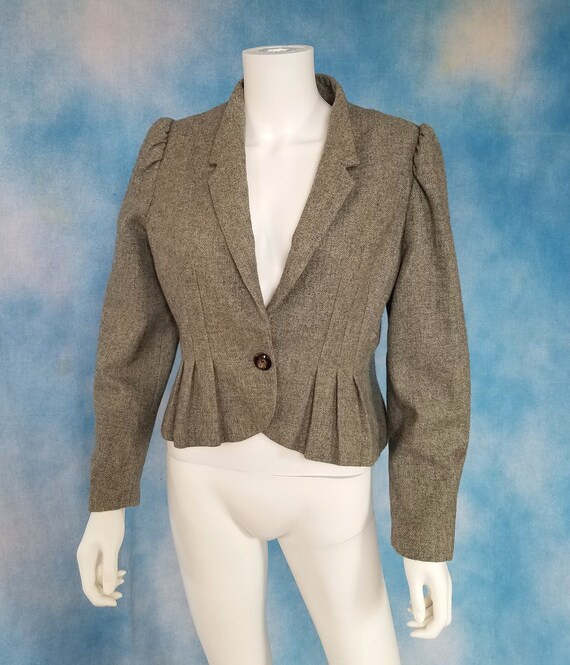 Vintage 70s Structured Medium Heathered Gray Tailored Wool Blend 