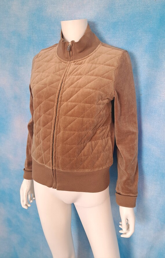 Vintage 90s Y2K Beige Neutral Quilted Velour Bomb… - image 3