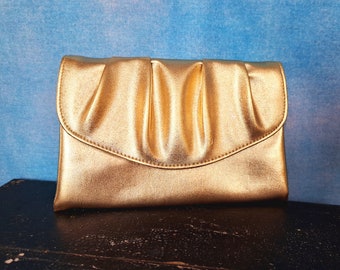 Vintage 70s Burnished Gold Gathered Evening Bag Clutch Purse with Magnetic Closure, Avon