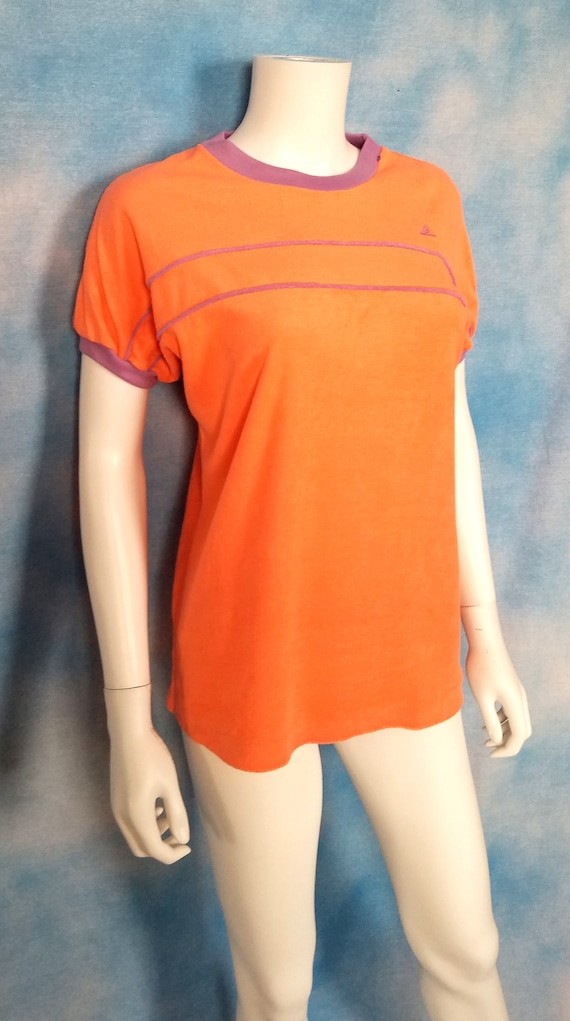 Vintage 70s or 80s Neon Melon Terry Cloth Ringer … - image 2